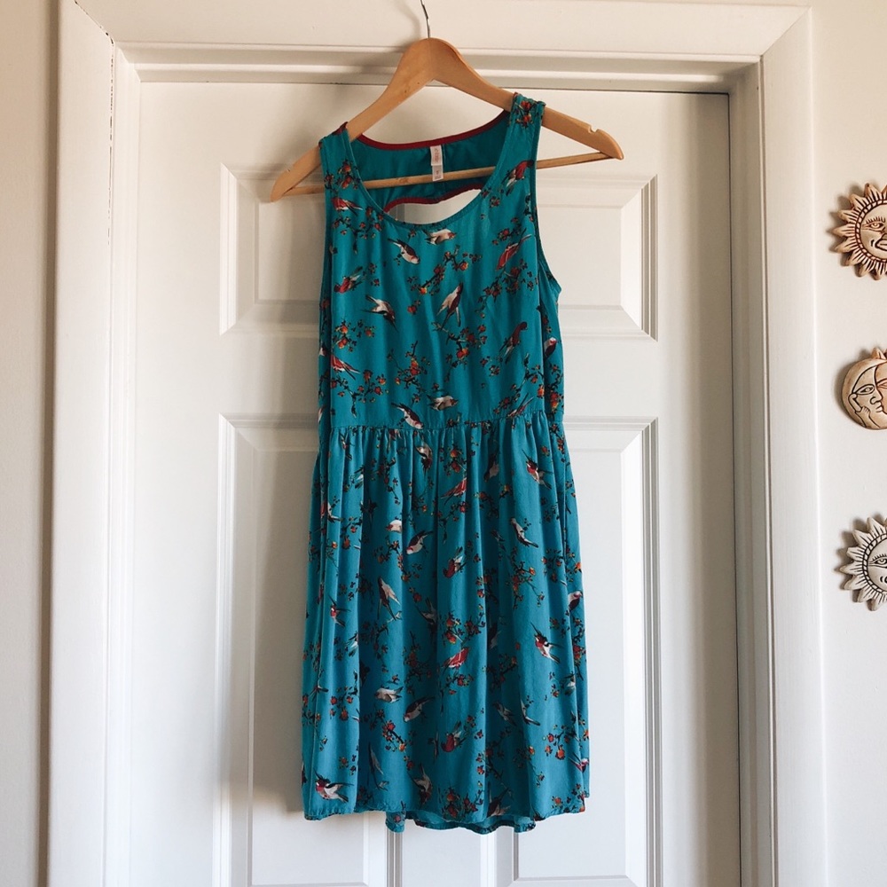 Bird-Patterned Flower Dress